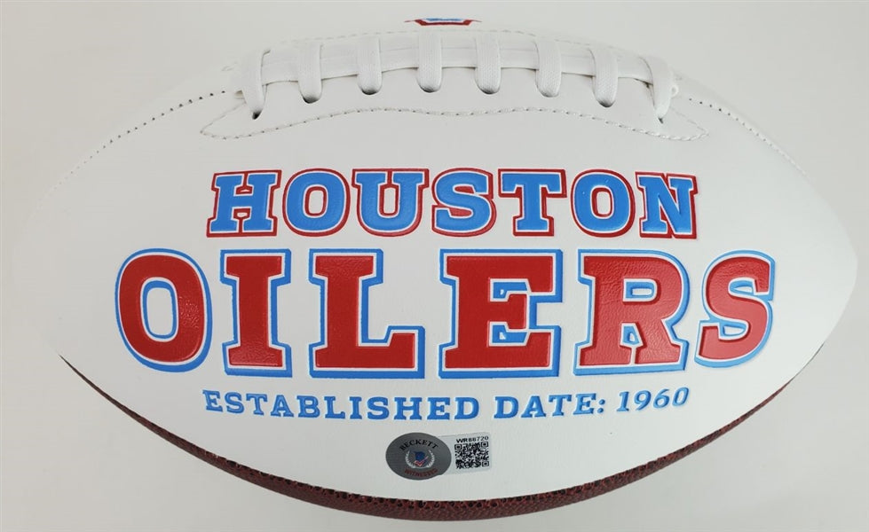 Earl Campbell "HOF 91" & Warren Moon "HOF 06" Dual Signed Houston Oilers Logo Football (Beckett Witness COA )