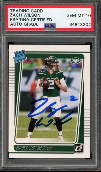 Zach Wilson Signed 2021 Panini Donruss Rookie Football Card #252 - Auto Graded Gem Mint 10! (PSA/DNA Encapsulated)