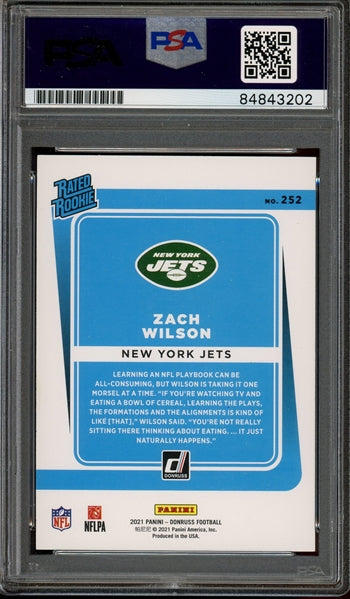 Zach Wilson Signed 2021 Panini Donruss Rookie Football Card #252 - Auto Graded Gem Mint 10! (PSA/DNA Encapsulated)