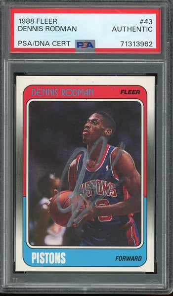 Dennis Rodman Signed 1988 Fleer RC #43 (PSA) - Rookie Card