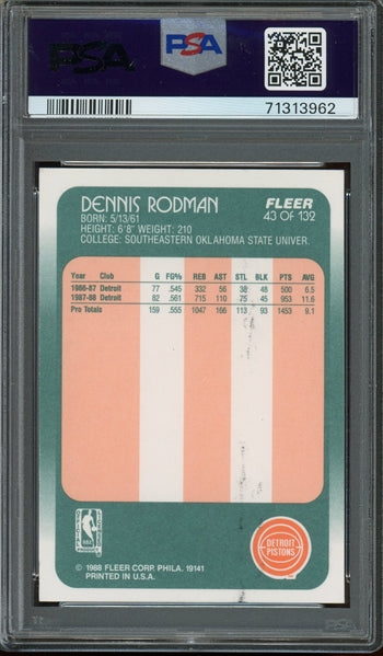 Dennis Rodman Signed 1988 Fleer RC #43 (PSA) - Rookie Card