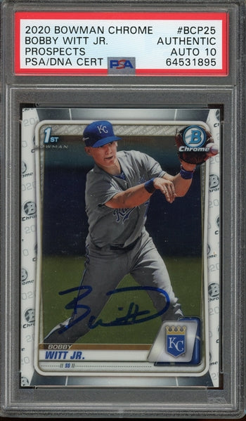 Bobby Witt Jr. Signed 2020 Bowman Chrome Prospects 1st Bowman RC #BCP25 - Auto Graded 10 (PSA/DNA) - Rookie Card