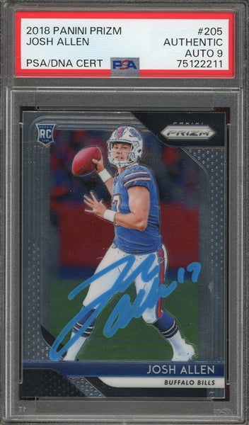 Josh Allen Signed 2018 Panini Prizm RC #205- PSA Authentic w/9 Auto - Rookie Card