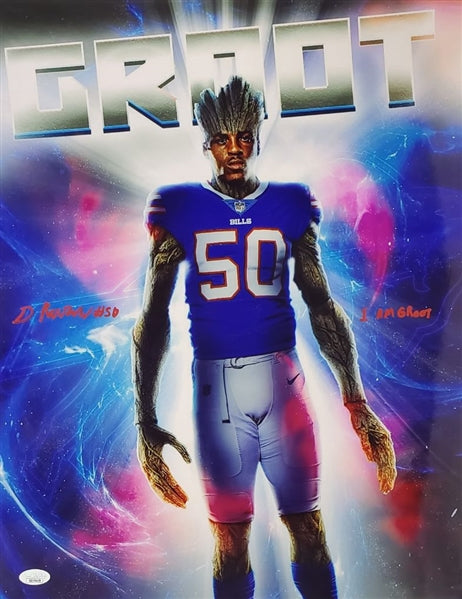 Gregory Rosseau "I Am Groot" Signed Buffalo Bills 16x20 Photo (JSA Signature Debut COA)