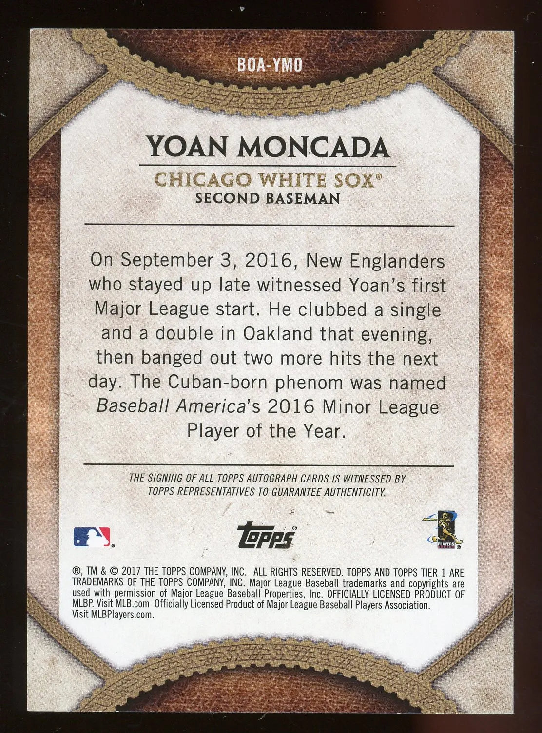 Yoan Moncada 2017 Topps Tier One Breakout Bronze Autograph #BOA-YMO RC – #15 Of 25 - Rookie Card!