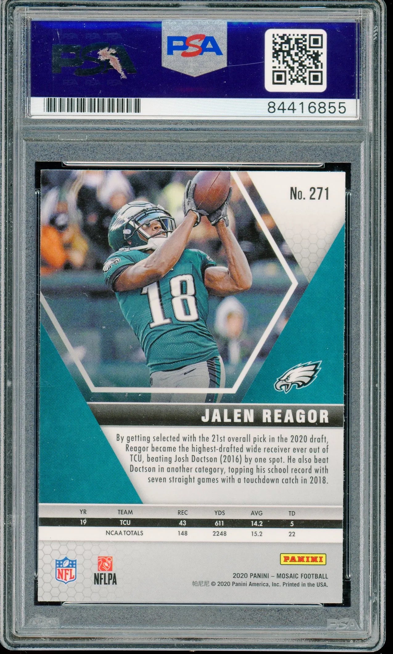 Jalen Reagor Signed 2020 Panini Mosaic NFL Debut #271 RC (PSA) - Rookie Card