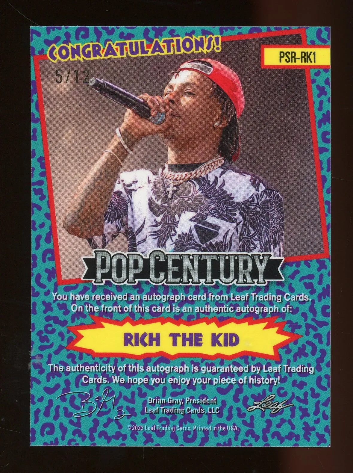 Rich The Kid 2023 Leaf Pro Set #5 of 12 Autographed POP Century Card #PSR-RKI