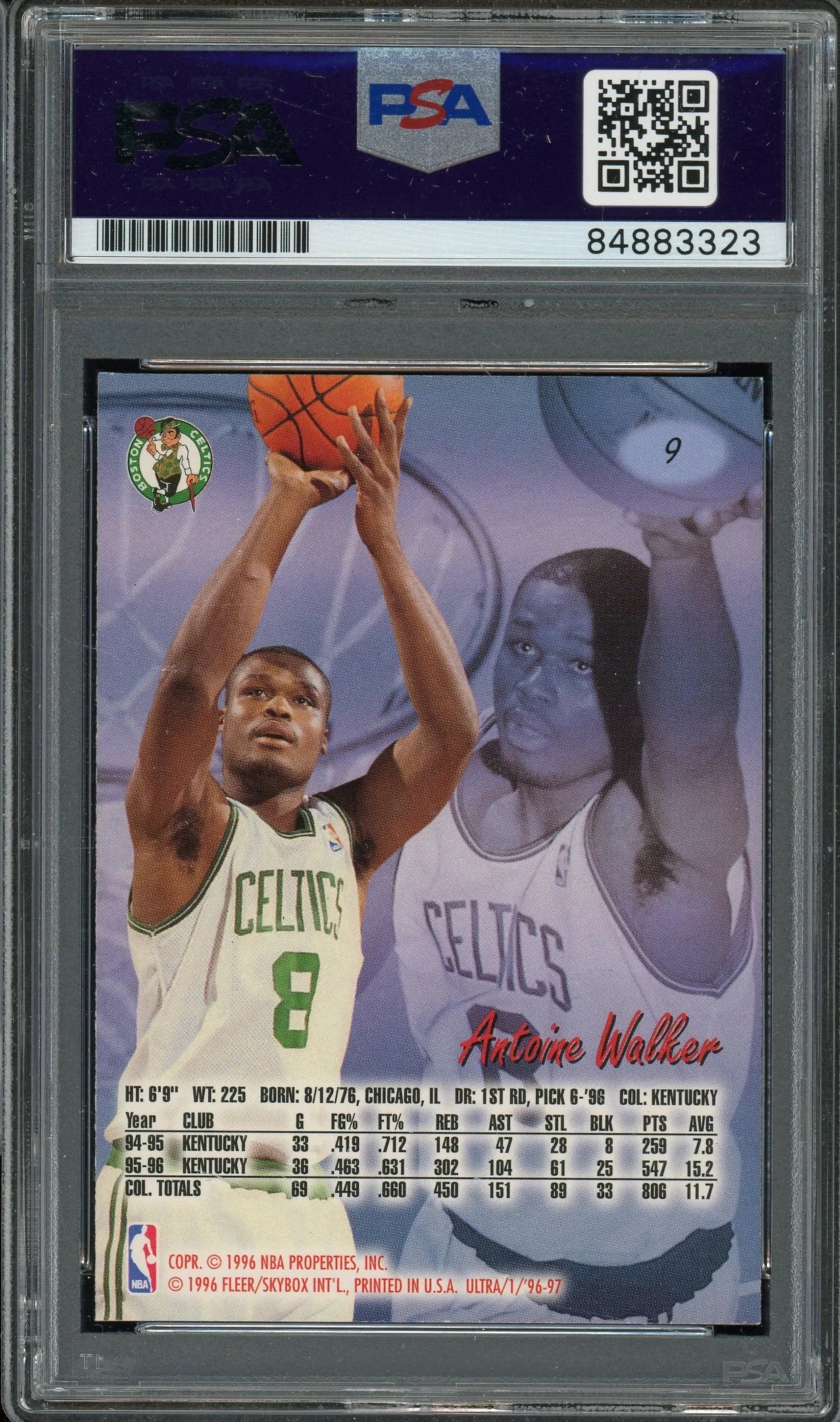 Antoine Walker Signed 1996 Fleer Ultra #9 RC - PSA Authentic - Rookie Card