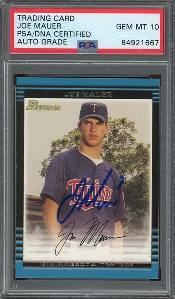 Joe Mauer Signed 2002 Bowman RC #379 - Auto Graded PSA 10 - Rookie Card