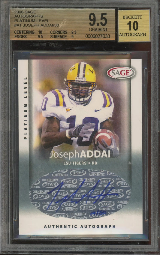 Joseph Addai 2006 SAGE Autographs Platinum Level #A1 RC - Graded 9.5 Auto 10 (BGS) - Rookie Card