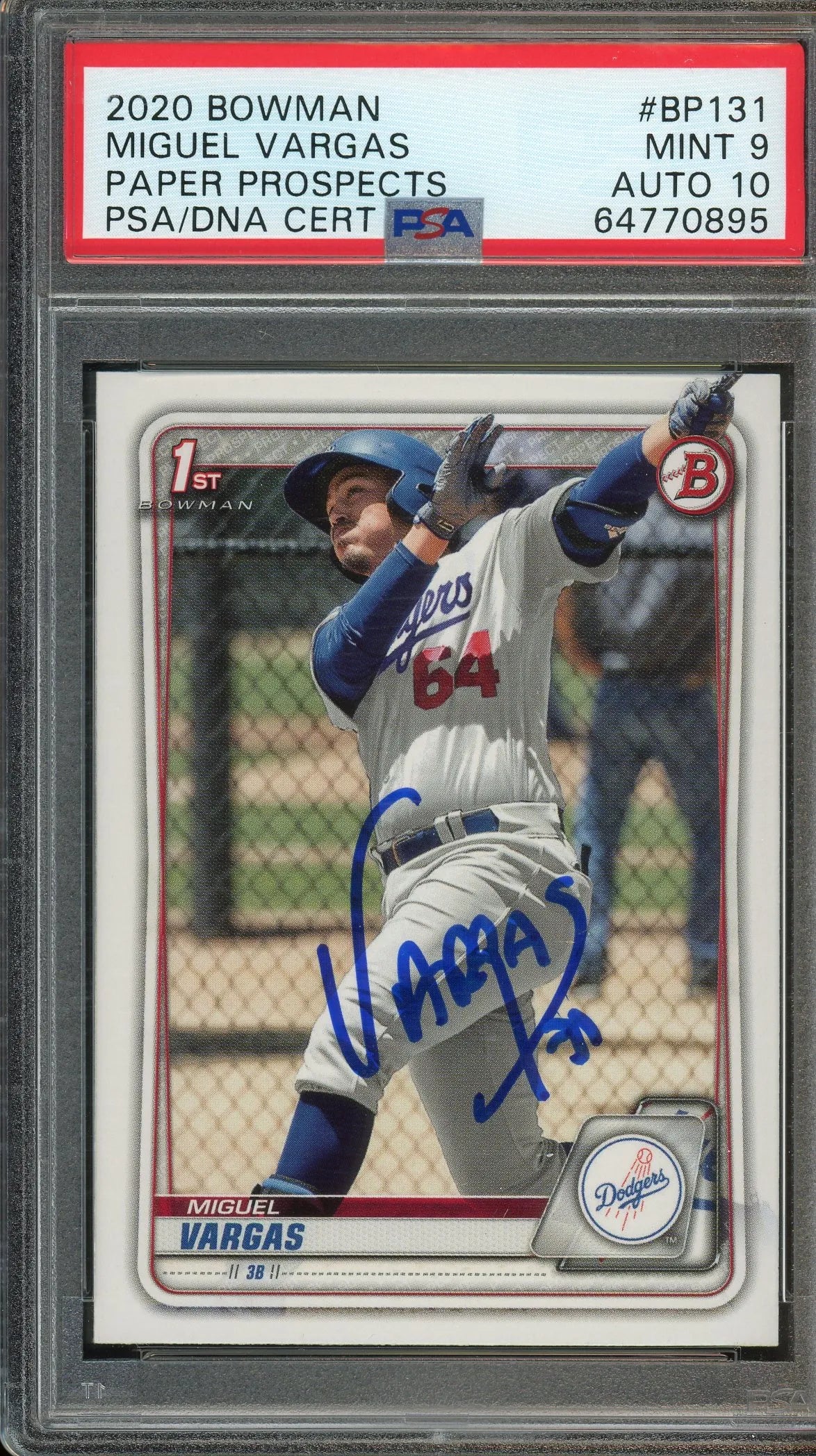 Miguel Vargas Signed 2020 Bowman 1st Bowman #BD131 RC - Graded Mint 9 Auto 10 (PSA) - Rookie Card