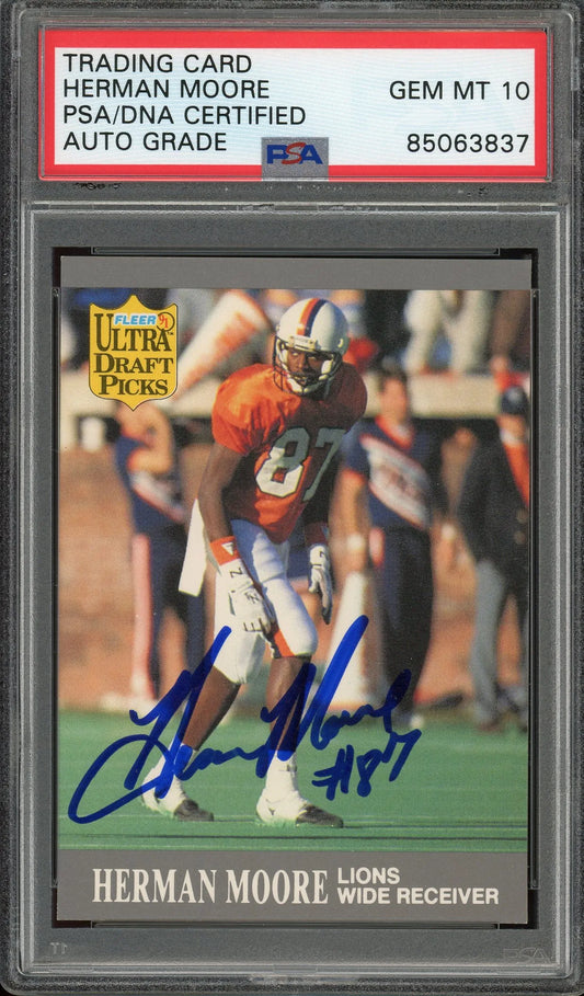 Herman Moore Signed 1991 Fleer Ultra #291 RC – Auto Graded 10 (PSA) - Rookie Card