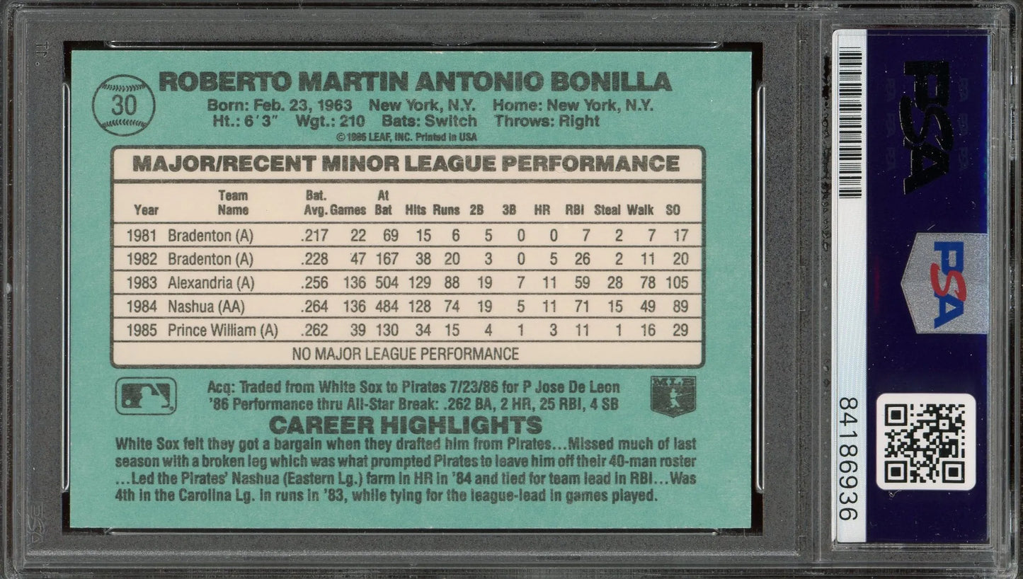 Bobby Bonilla “6X AS, 3X SS, 97 WSC” Signed 1986 Donruss Rookie Card #30- PSA/DNA - RC