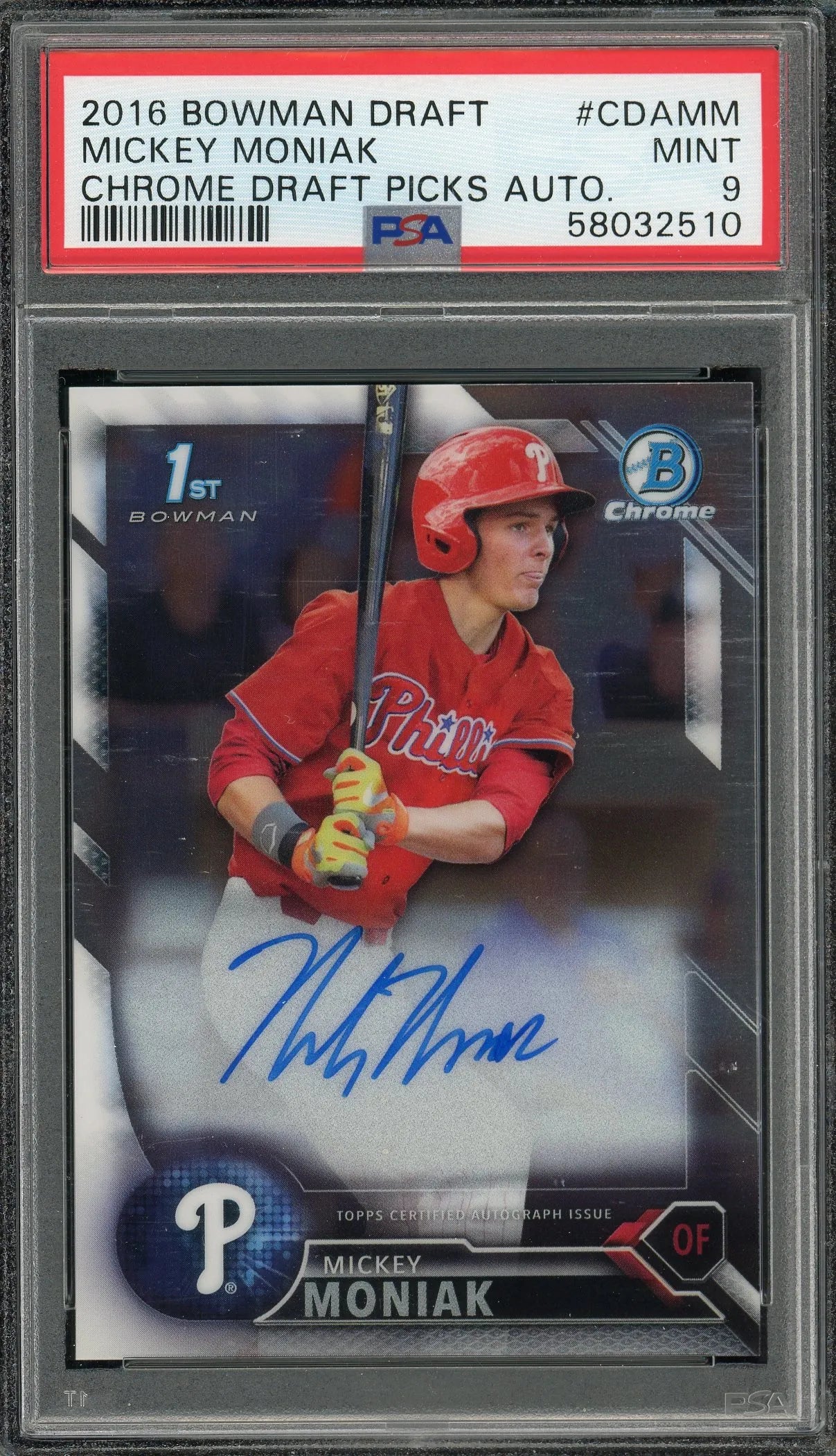 Mickey Moniak 2016 Bowman Draft Chrome Draft Picks 1st Bowman Autograph RC- PSA 9 - Rookie Card