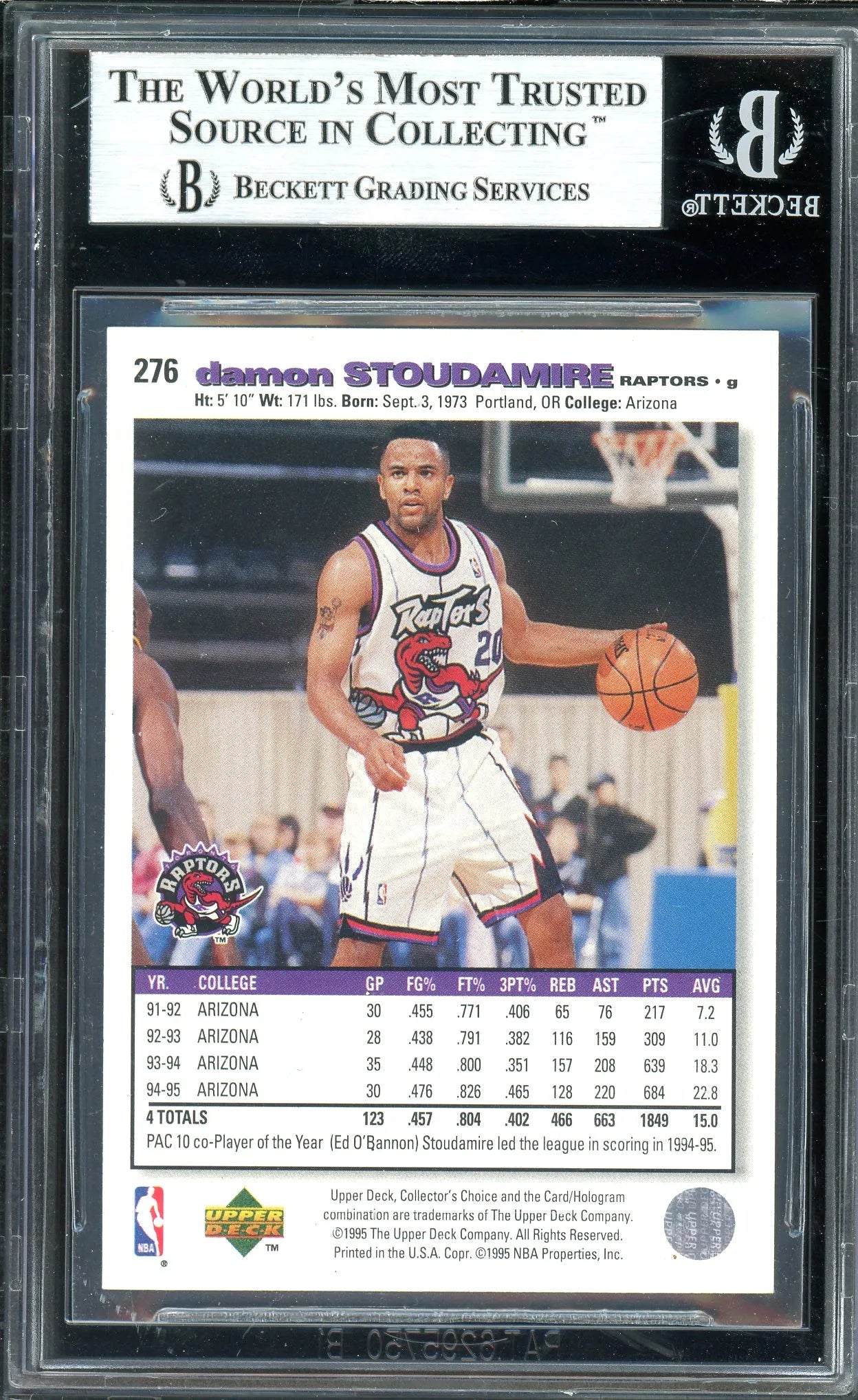 Damon Stoudemire Signed 1995 Upper Deck Collector’s Choice Rookie Card #276- BAS Authentic - RC