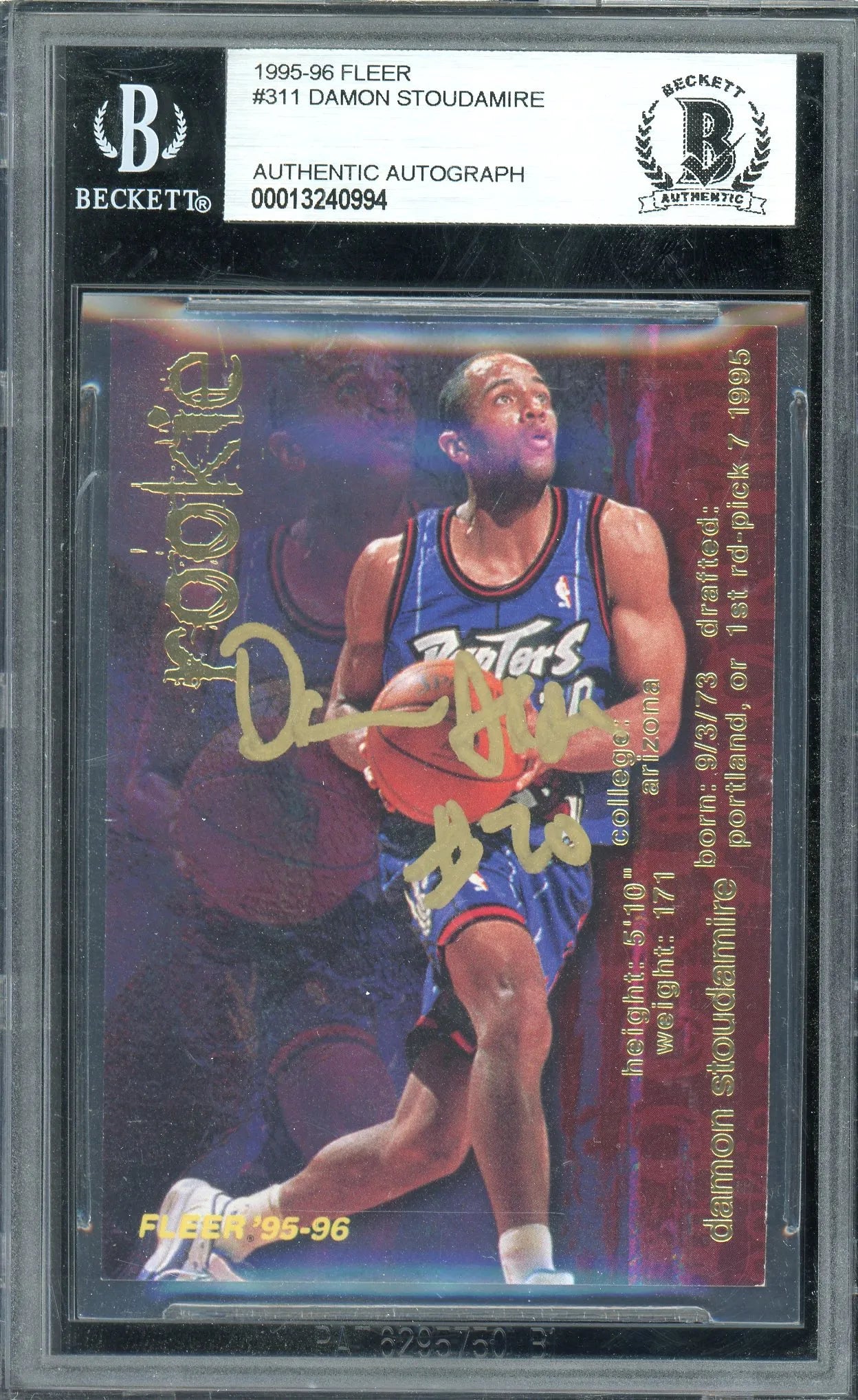 Damon Stoudemire Signed 1995 Fleer Rookie Card #311- BAS Authentic - RC