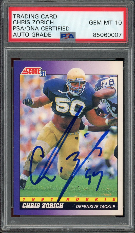 Chris Zorich Signed 1991 Score #579 RC - Auto Graded 10 (PSA) -Rookie Card