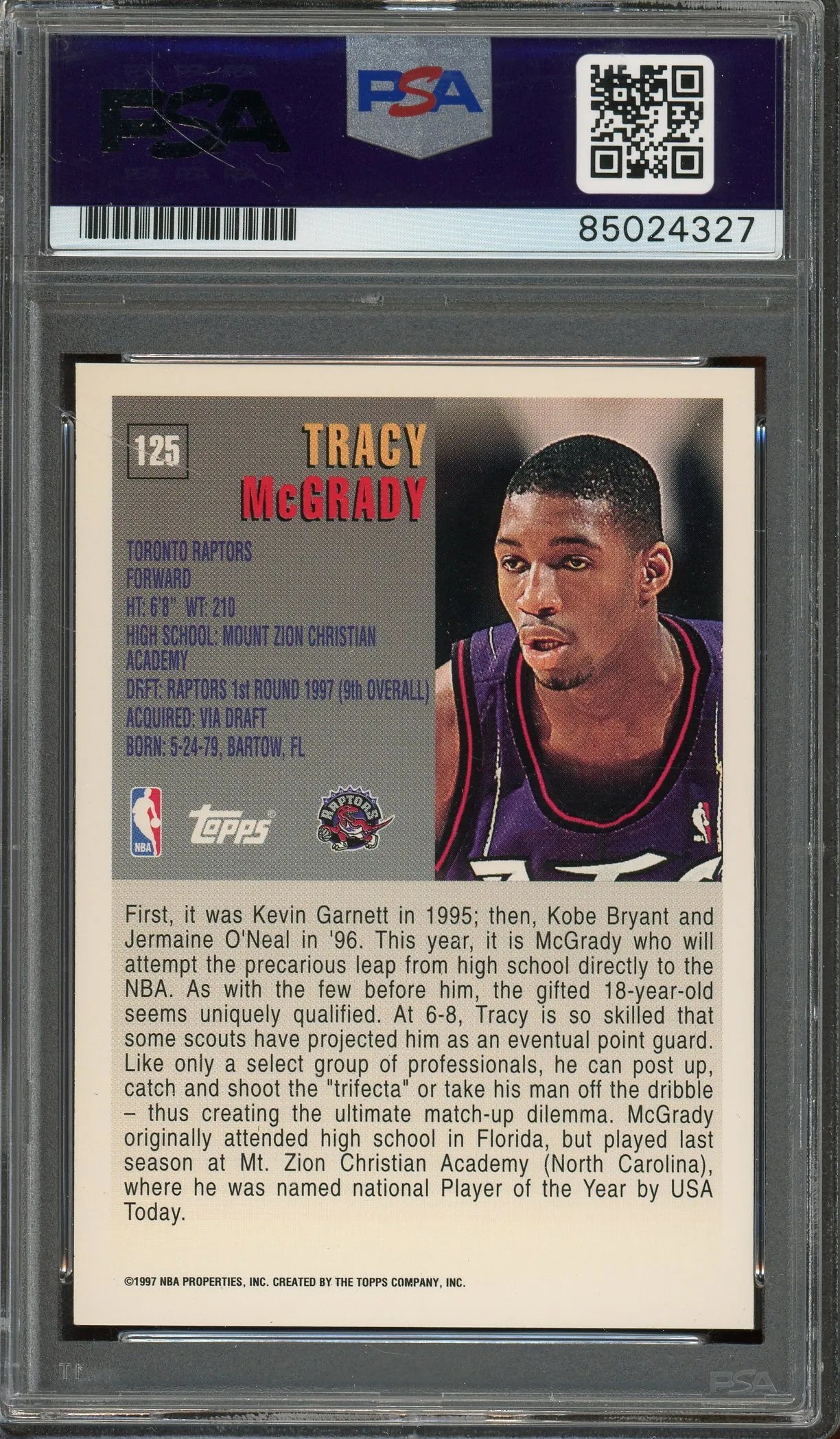 Tracy McGrady Signed 1997 Topps RC #125 – Auto Graded PSA 10 - Rookie Card