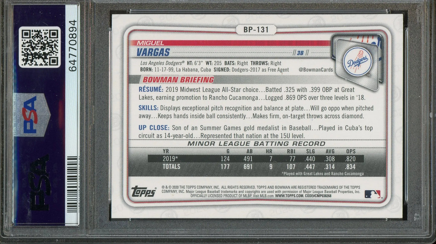 Miguel Vargas Signed 2020 Bowman 1st Bowman #BD131 RC - Graded PSA 10 Auto 10 - Rookie Card