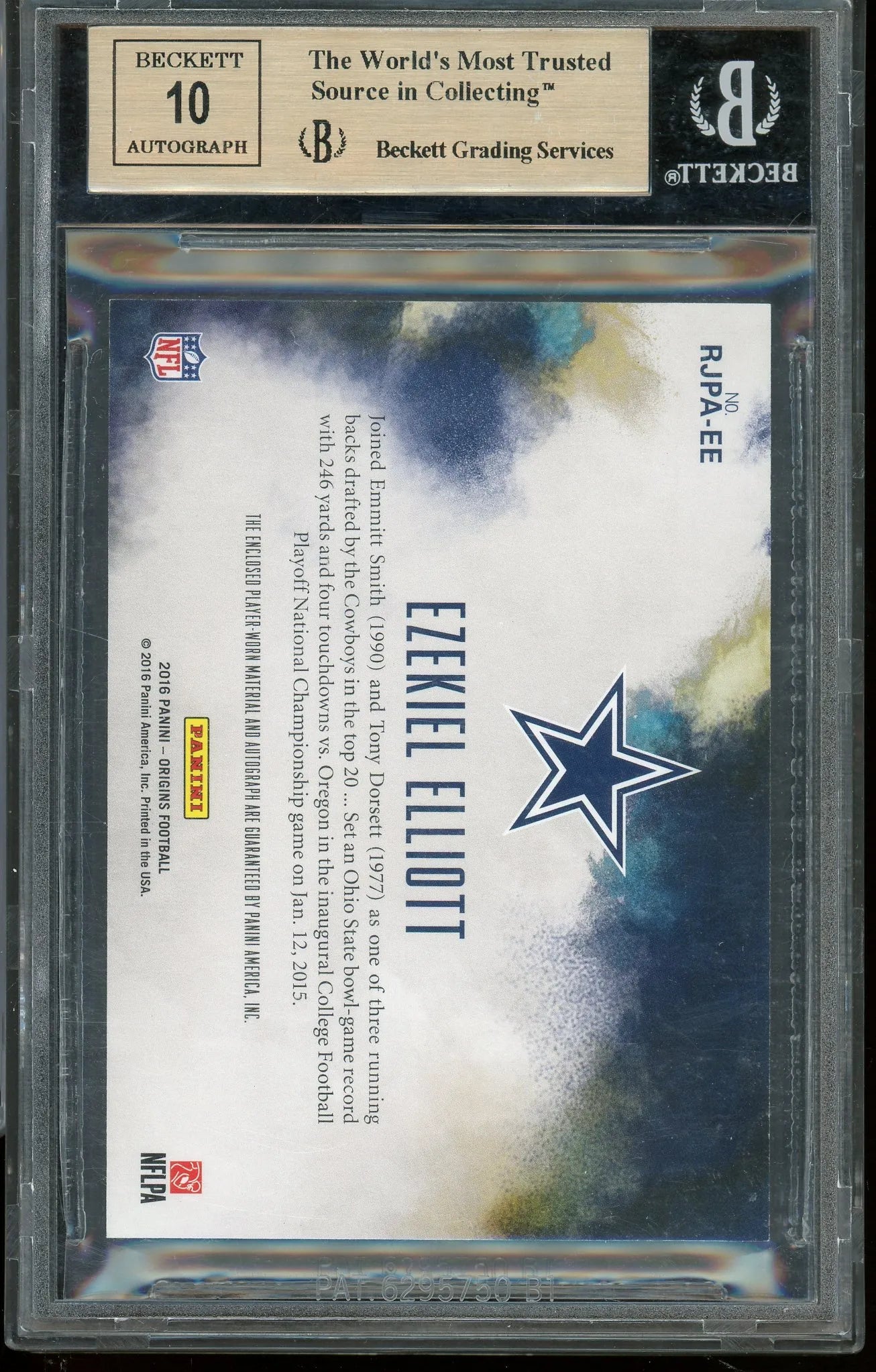 Ezekiel Elliott 2016 Panini Origins RPA Rookie Jumbo Patch #4 RC – Graded Gem Mint 9.5 - Auto 10 (BGS) - Rookie Card