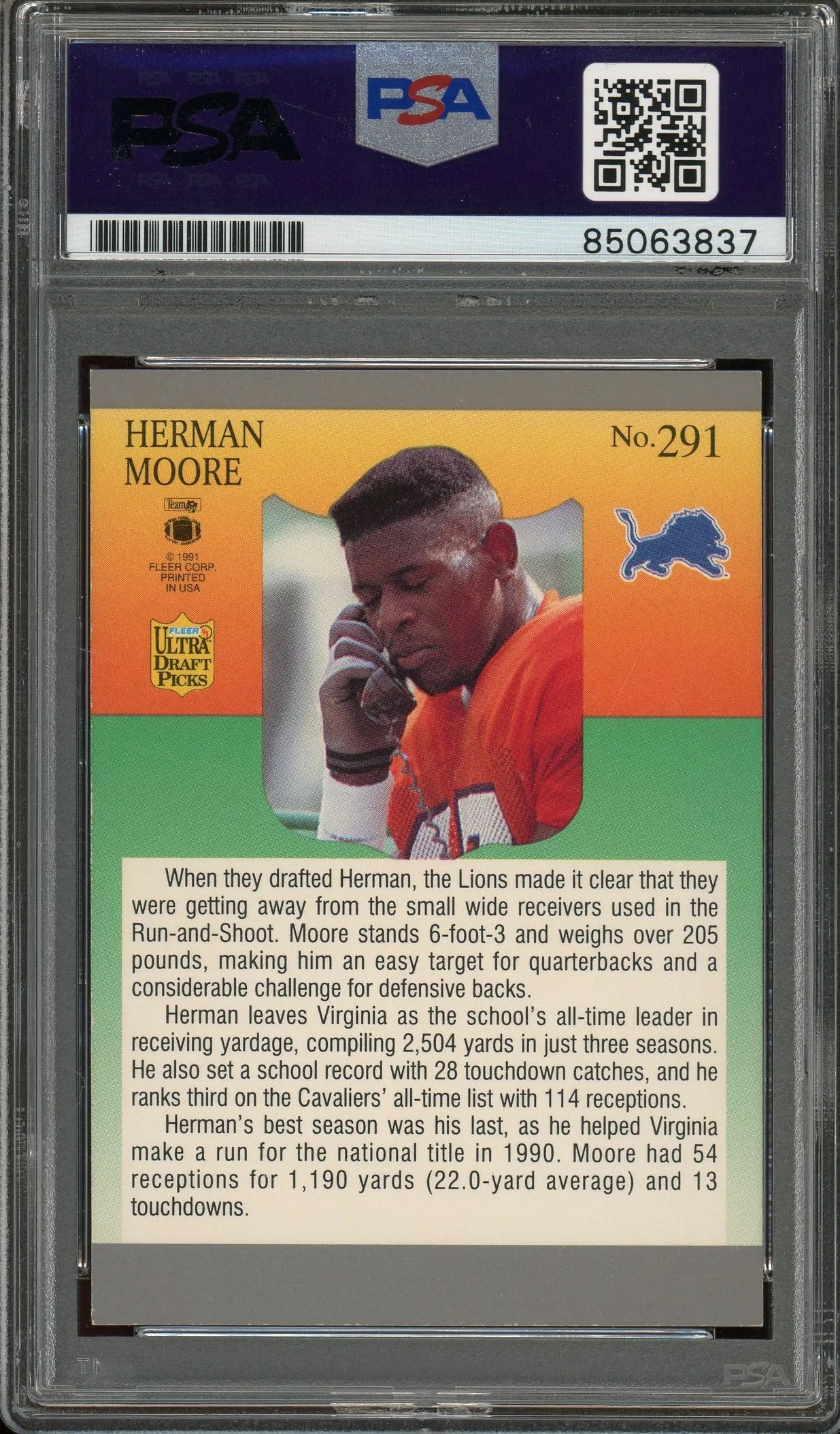 Herman Moore Signed 1991 Fleer Ultra #291 RC – Auto Graded 10 (PSA) - Rookie Card