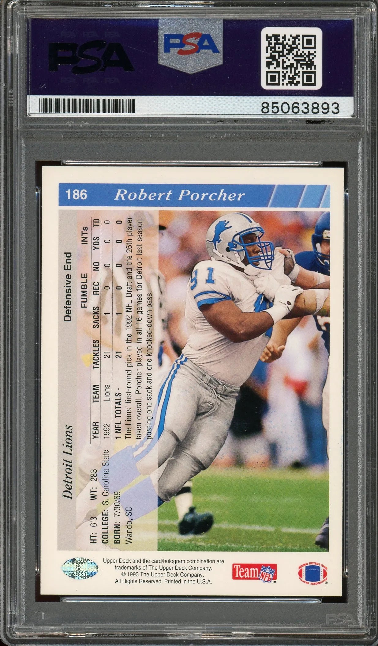 Robert Porcher Signed 1992 Upper Deck RC #186 – Auto Graded 10 (PSA) - Rookie Card