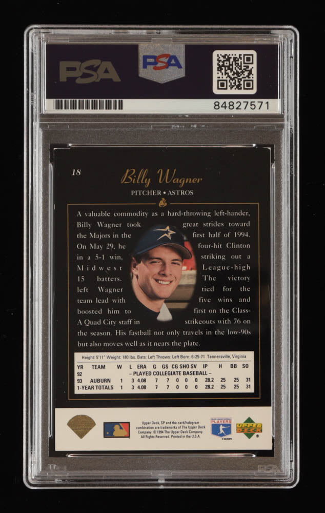 Billy Wagner Signed 1994 SP #18 FOIL RC (PSA) - Rookie Card | Autograph Graded (PSA) 10