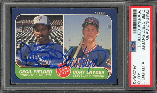 Cecil Fielder & Cory Snyder Signed 1986 Fleer Card #653 RC - PSA/DNA - Rookie Card