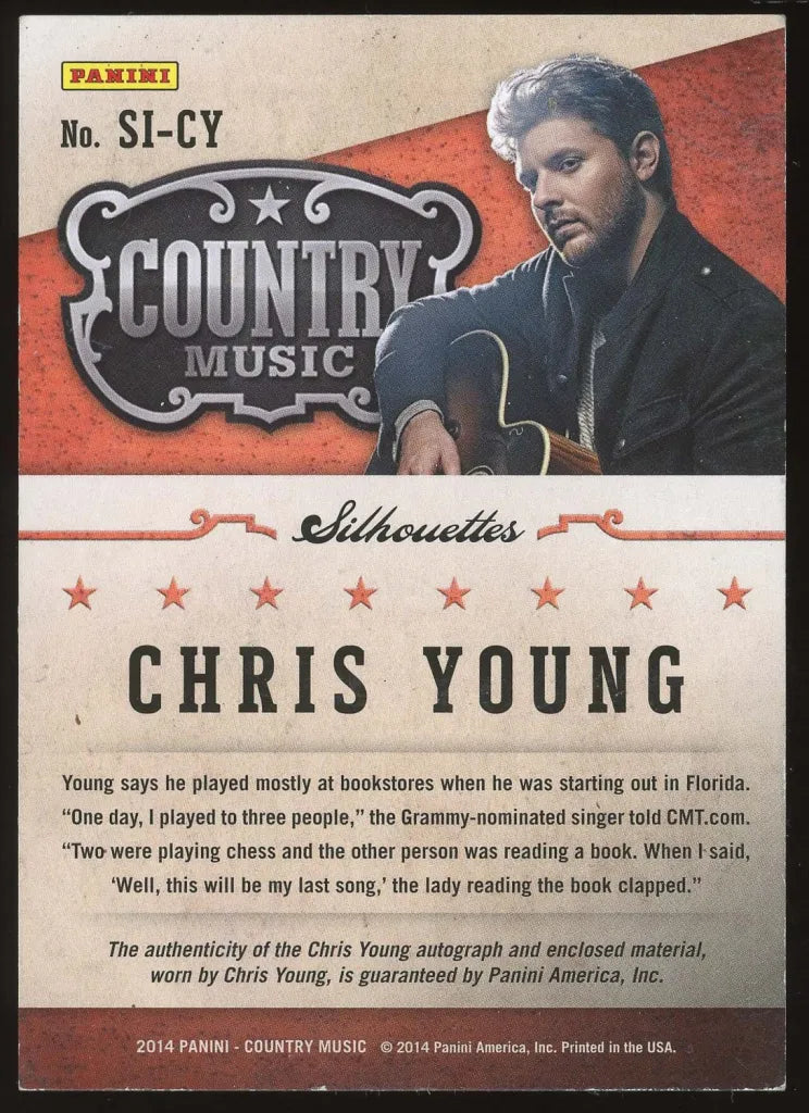 Chris Young 2014 Panini Country Music Silhouettes Autograph Relic Card – #8/10!