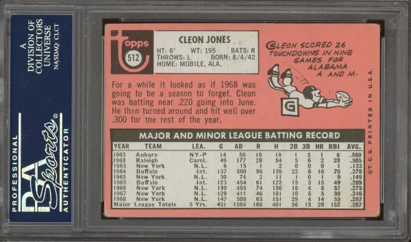 Cleon Jones “Last Out 1969” Signed 1969 Topps Card #512 - PSA/DNA