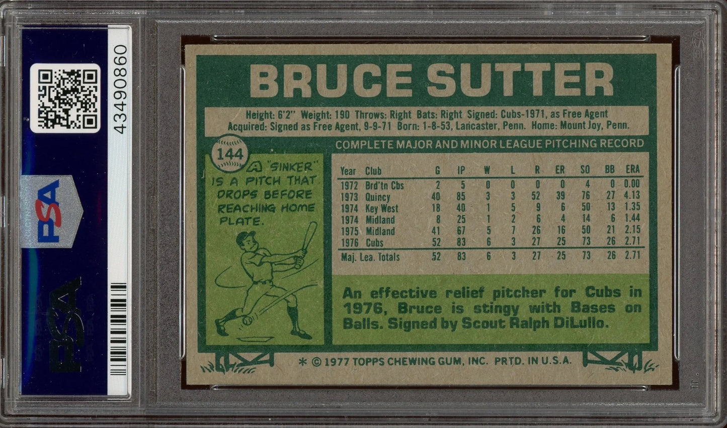 Bruce Sutter Signed 1977 Topps RC #144- PSA/DNA W/10 Auto - Rookie Card