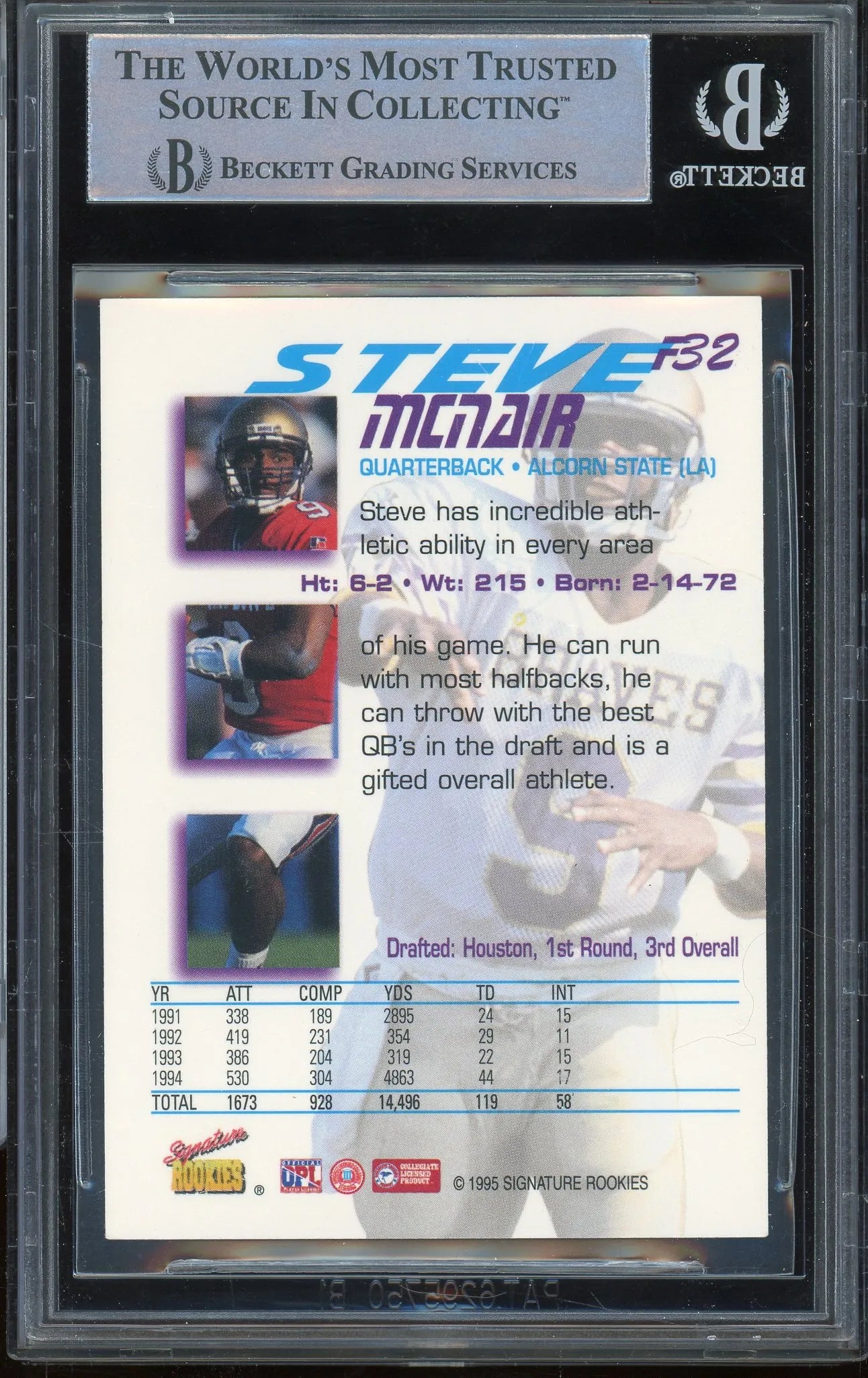 Steve McNair Signed 1995 Signature Rookies Tetrad SR Force #F32 RC (BAS) - Rookie Card