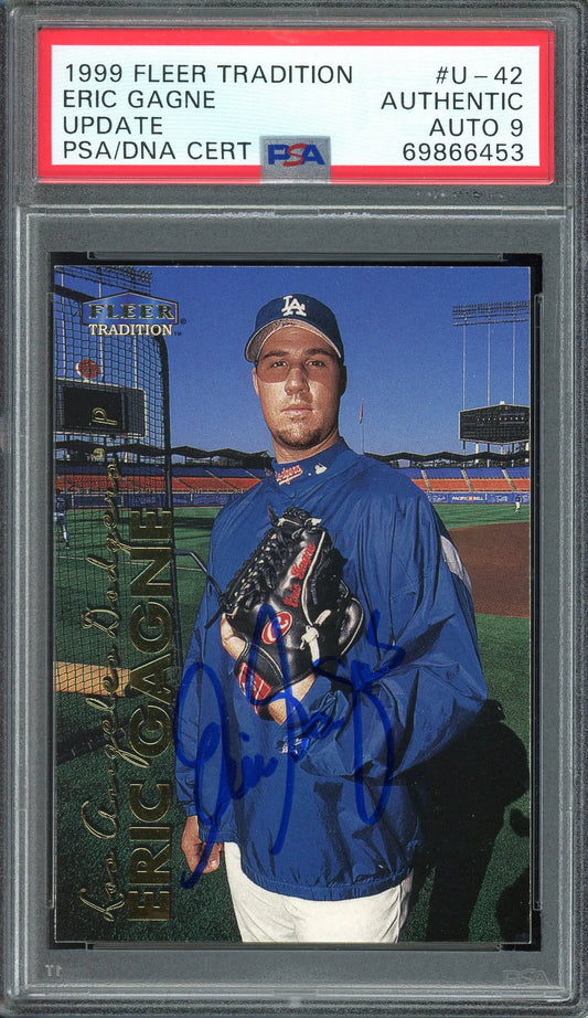 Eric Gagne Signed 1999 Fleer Tradition Update Rookie Card #U-42 – PSA Authentic with Auto Graded 9 (PSA/DNA) - RC