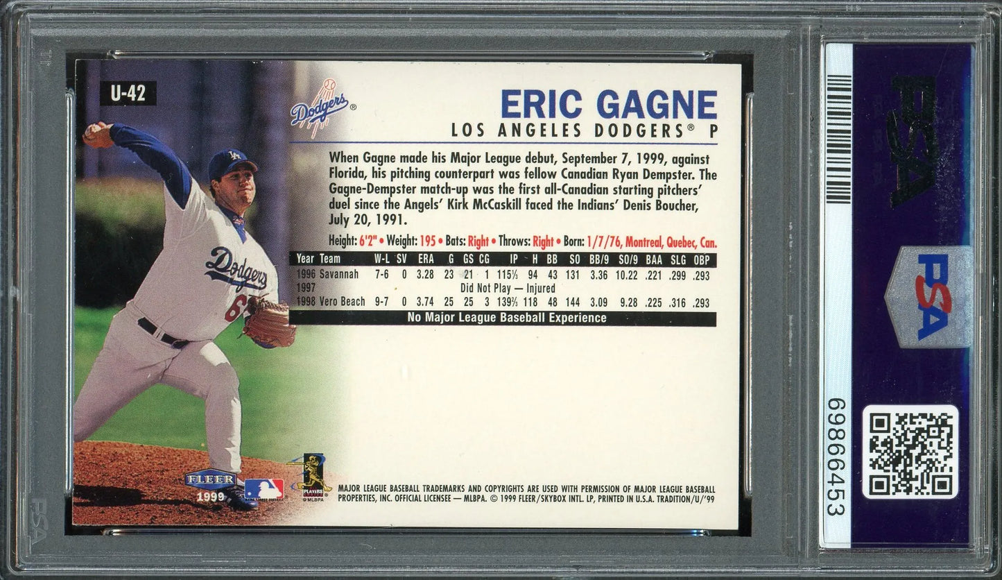 Eric Gagne Signed 1999 Fleer Tradition Update Rookie Card #U-42 – PSA Authentic with Auto Graded 9 (PSA/DNA) - RC