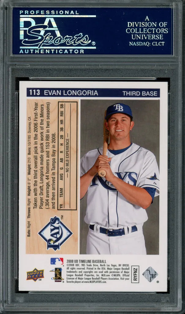 Evan Longoria Signed 2008 UD Timeline RC #113- PSA/DNA - Rookie Card