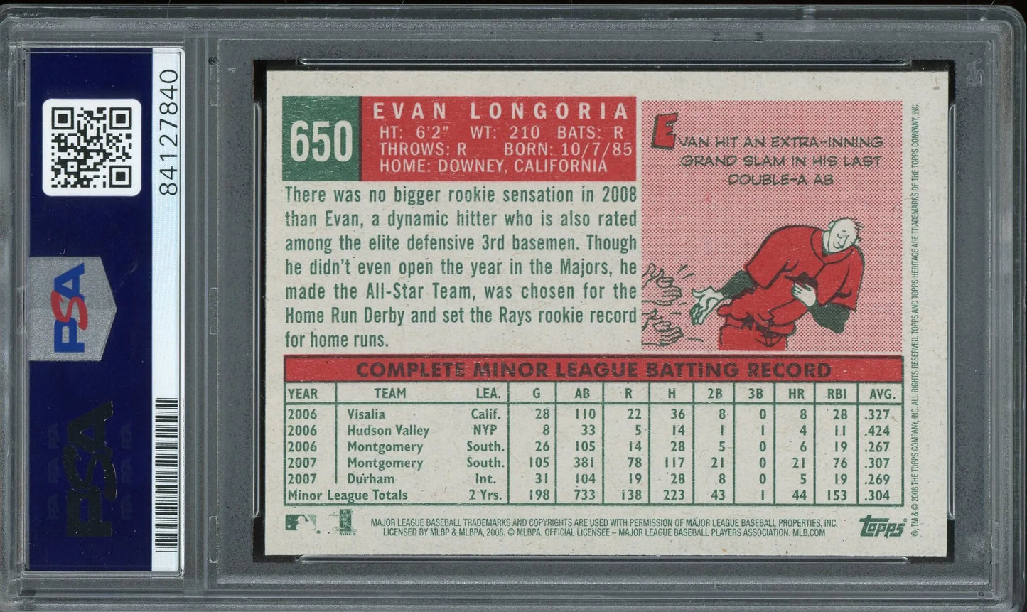 Evan Longoria Signed 2008 Topps Heritage Rookie Card #650 - PSA/DNA - RC