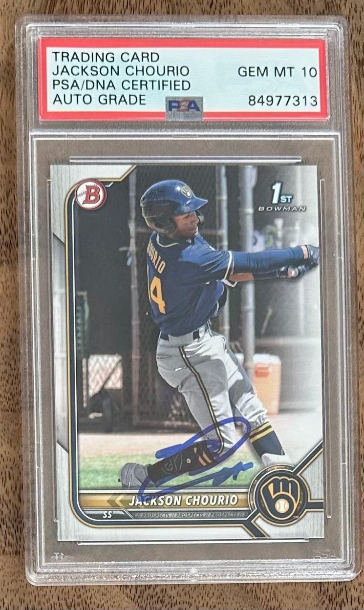 Jackson Chourio Signed 2022 Bowman Prospects #BP79 RC (PSA | Auto 10) - Rookie Card