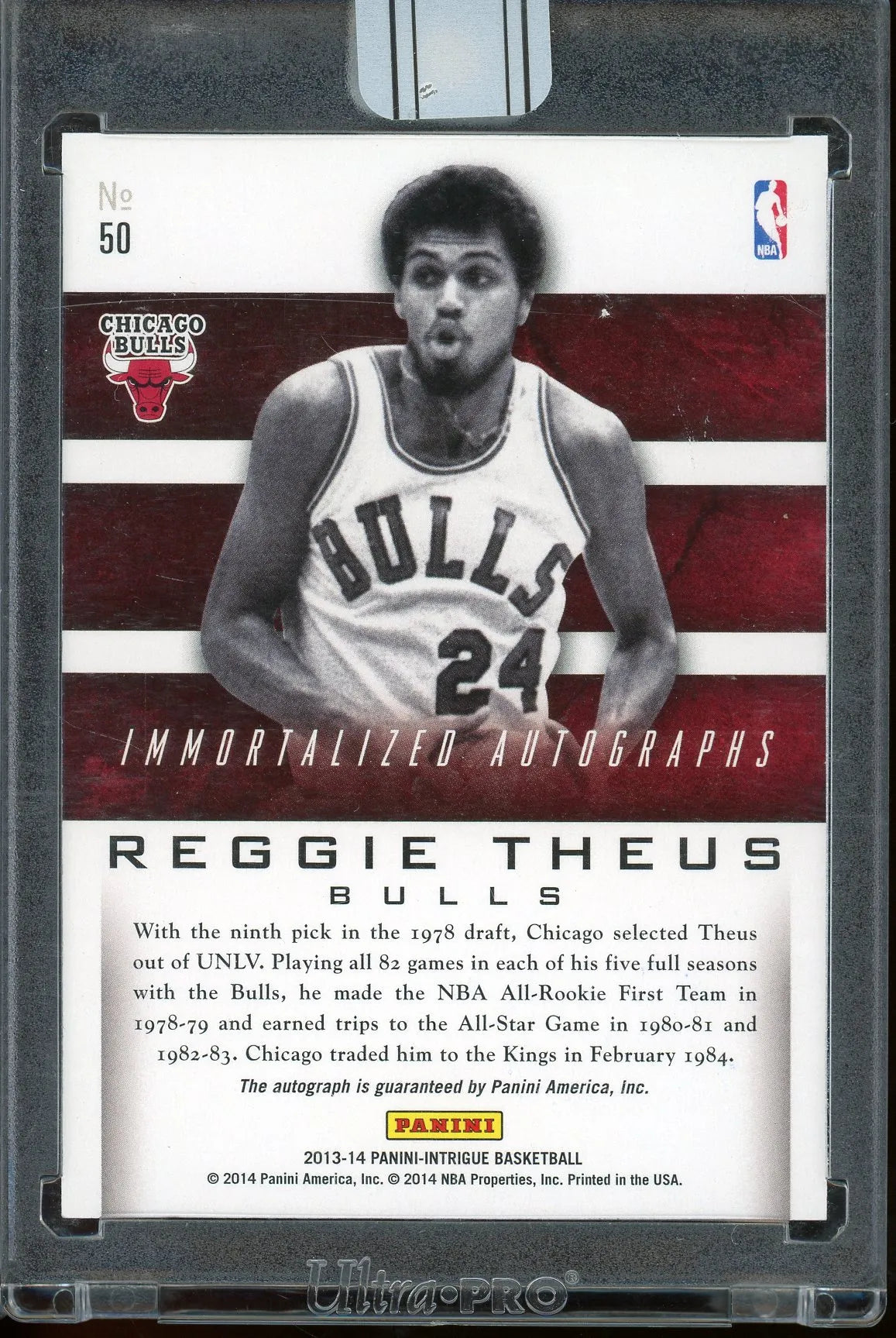 Reggie Theus 2013 Panini  1/1 Intrigue Immoratlized Autographs Red Autograph Basketball Card #50 – #One Of One