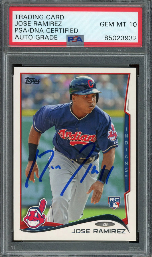 Jose Ramirez Signed 2014 Topps RC #424- Auto Graded PSA 10 - Rookie Card