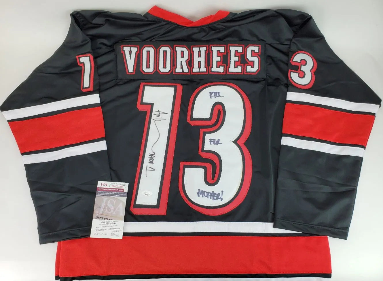 Ari Lehman “Kill For Mother!” Signed (JSA) Jason Voorhees Custom Hockey Jersey (JSA Witness COA)