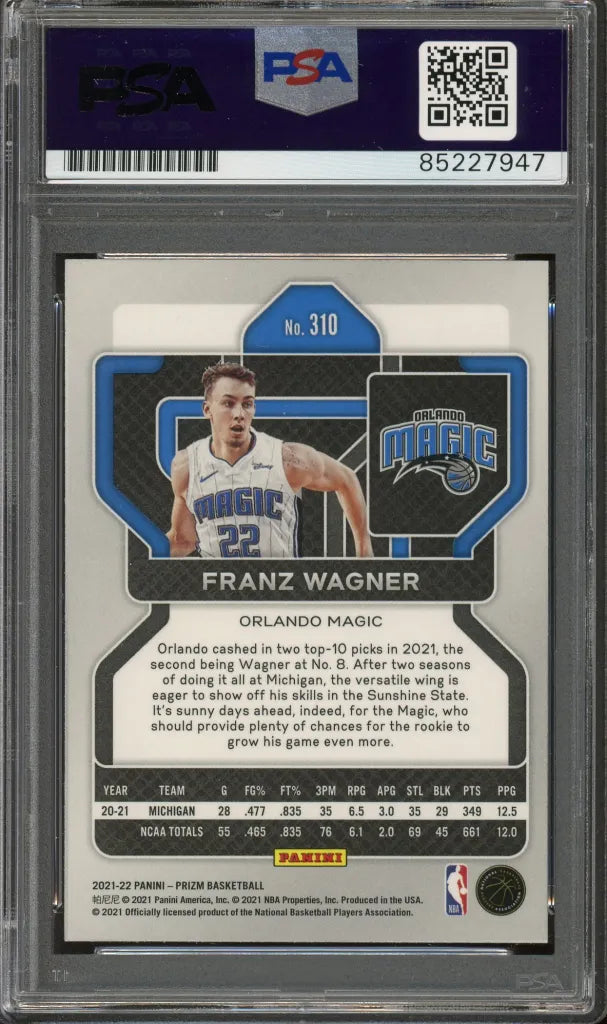 Franz Wagner Signed 2021 Panini Prizm Rookie Card #310 – Auto Gem Mint 10 (PSA/DNA) - RC