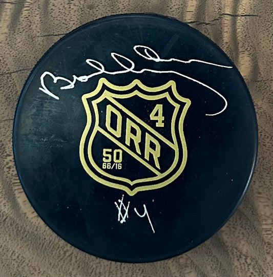 Bobby Orr Signed Official NHL Bruins 50th Anniversary Logo Puck (Orr) Official Bobby Orr Hologram & COA