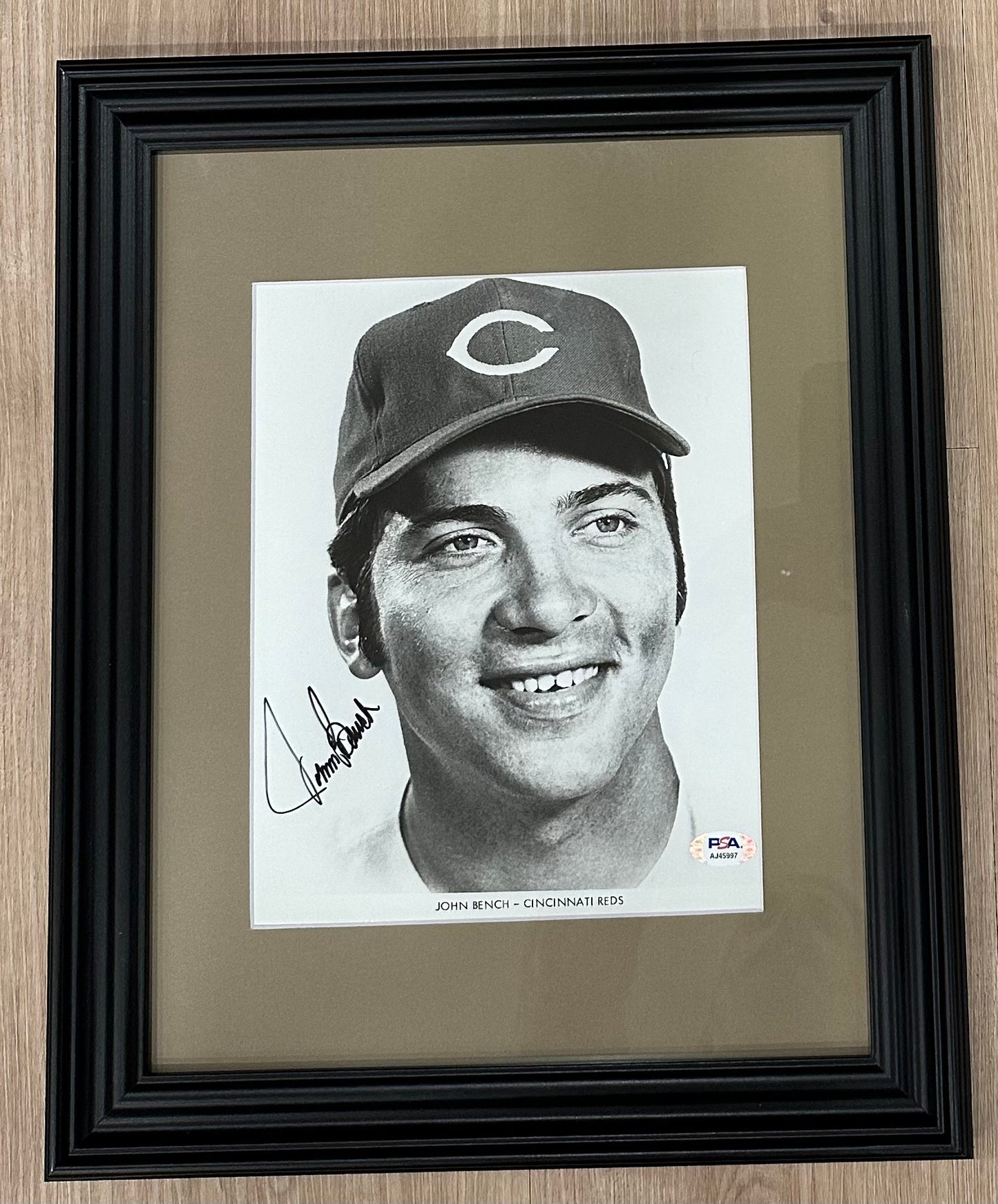 Johnny Bench Signed (PSA) Reds 13x16 Custom Framed Photo Display