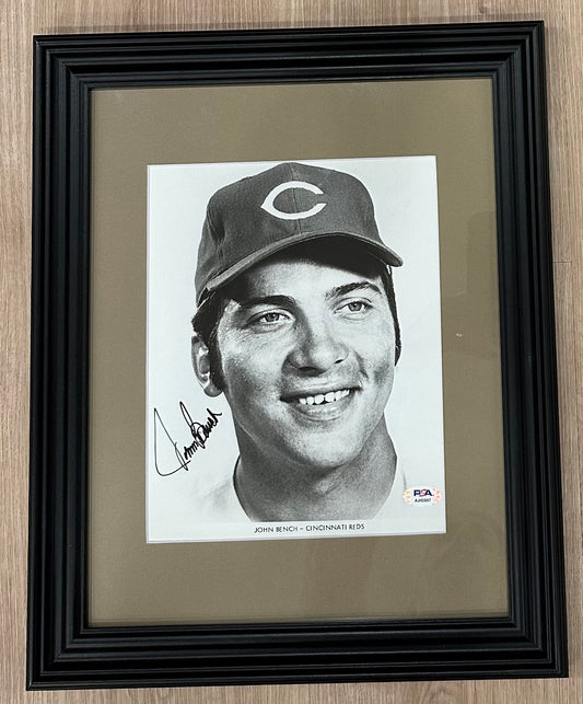 Johnny Bench Signed (PSA) Reds 13x16 Custom Framed Photo Display