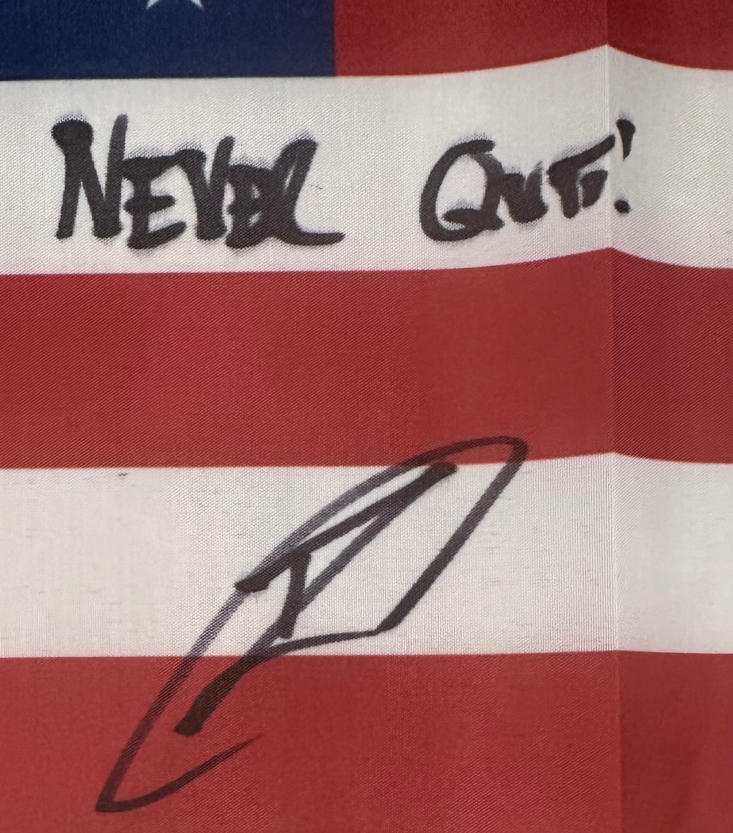 Robert O'Neill Signed 18x30 American Flag Inscribed "Never Quit!" (PSA) U.S. Navy SEAL Who Killed Osama Bin Laden
