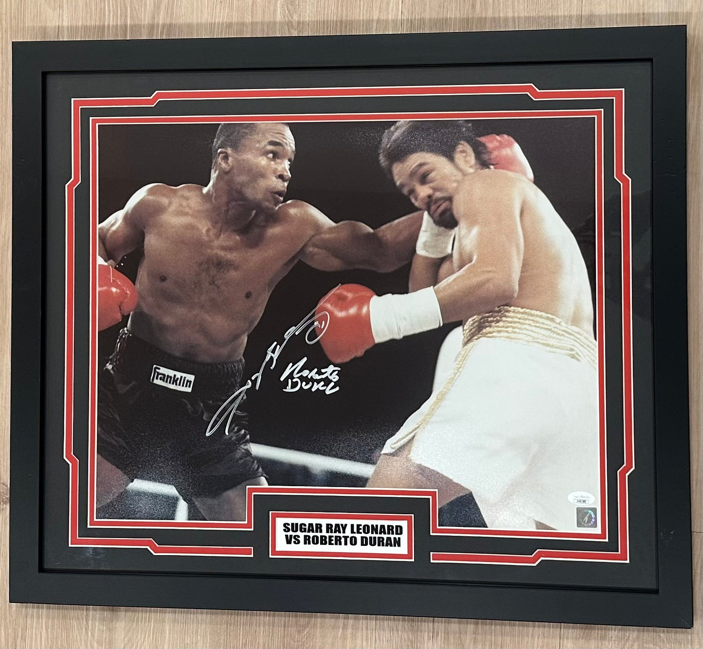 Sugar Ray Leonard & Roberto Duran Signed (JSA) 18x22 Custom Framed Photo Display (JSA & Authentic Signings)