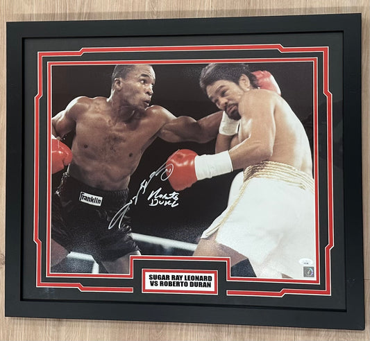 Sugar Ray Leonard & Roberto Duran Signed (JSA) 18x22 Custom Framed Photo Display (JSA & Authentic Signings)