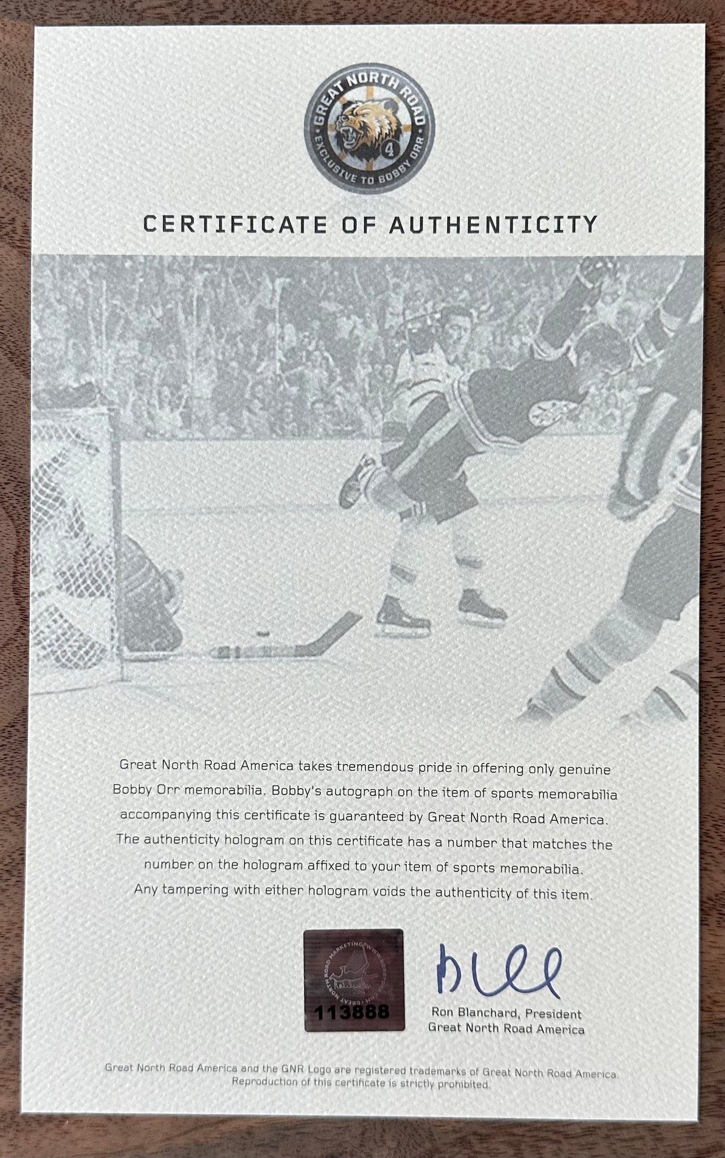 Bobby Orr Signed (Orr COA) Bruins "The Flying Goal" 7x11 Photo - Official Bobby Orr Hologram & COA