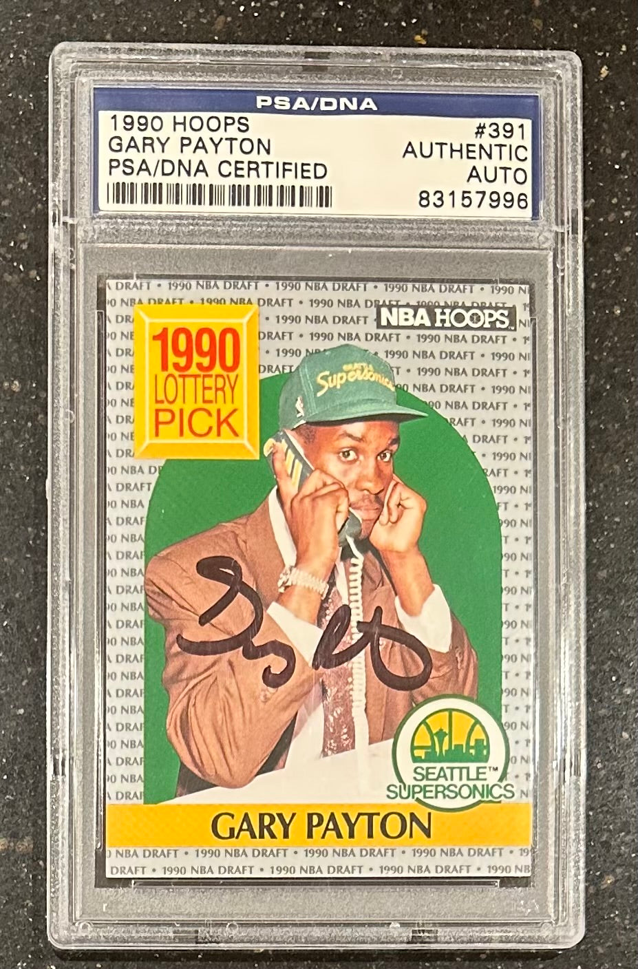 Gary Payton Signed 1990-91 Hoops #391 LS RC (PSA) - Rookie Card