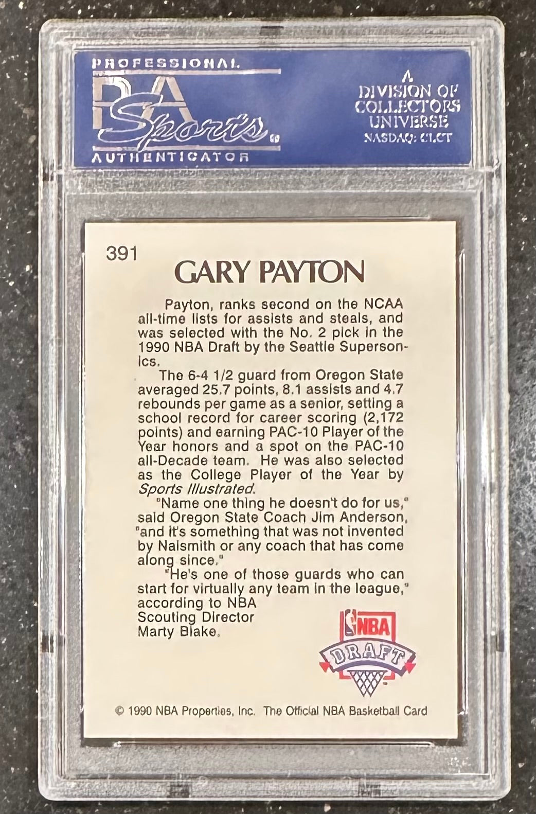 Gary Payton Signed 1990-91 Hoops #391 LS RC (PSA) - Rookie Card